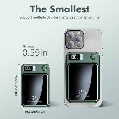 10,000mAh Power Bank with LED Power Display, 22.5W Portable Charger 2-in-1 Wireless, Magnetic Portable Power Bank Fast Charging, Suitable for Outdoor Travel Backup Small Phone Charger, Green