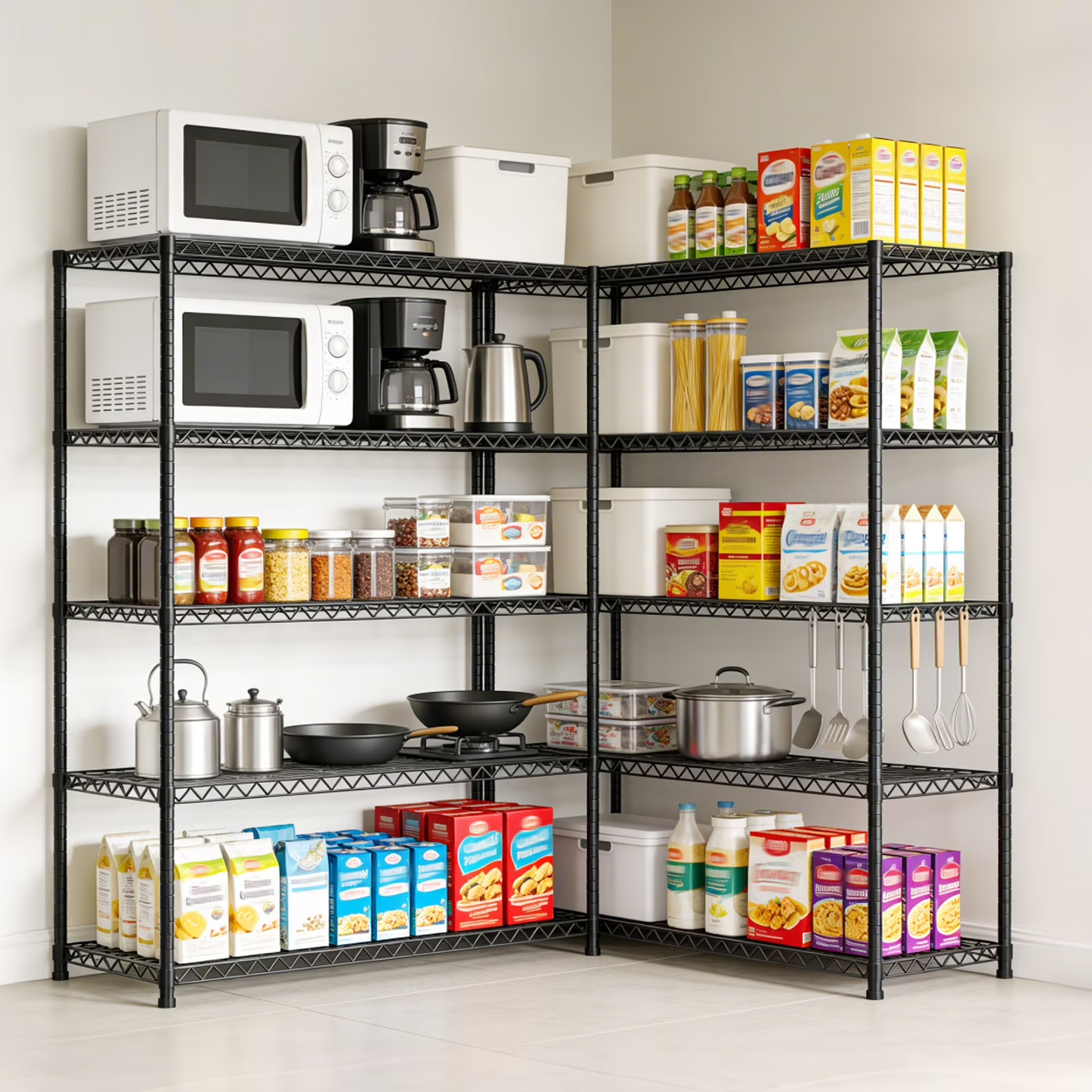 Storage Shelves, 5 Tier Adjustable Standing Storage Rack Shelves Load 2000 LBS for Kitchen Garage Commercial, 71"×13.7"×72.4", Black