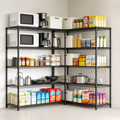 Storage Shelves, 5 Tier Adjustable Standing Storage Rack Shelves Load 2000 LBS for Kitchen Garage Commercial, 71"×13.7"×72.4", Black