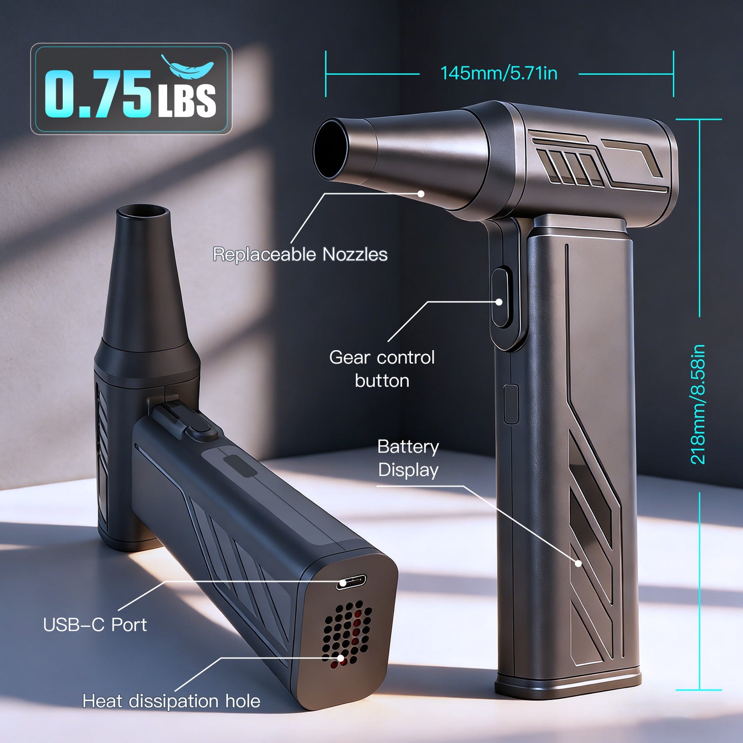 Compressed Air Duster 5 Gear Adjustable, 300000RPM Burshless Air Duster with LED Light, Rechargeable Cordless Air Blower for Keyboard Electric Devices Cleaning