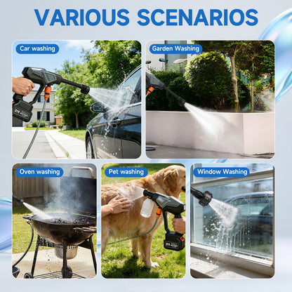 BAOKALER Cordless Pressure Washer, 600 PSI Portable Power Washer with 2 x 4.0AH Batteries, 6-in-1 High Power Washer for Car, Garden, Patio
