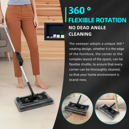 CATGOOD Cordless Rechargeable Floor Sweeper, Manual Floor Sweeper Lightweight Floor Cleaner with Low Profile Body to Reach Under Furniture, Black