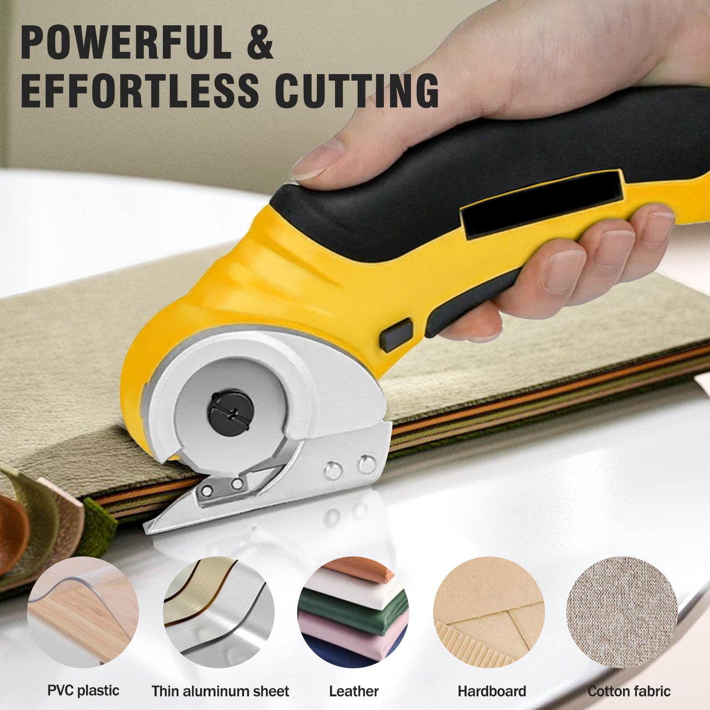 Cordless Electric Scissors, Cardboard Cutter, Rechargeable Powerful 4V Scissor Cutting Tool for Cardboard, Fabric, Leather, Yellow