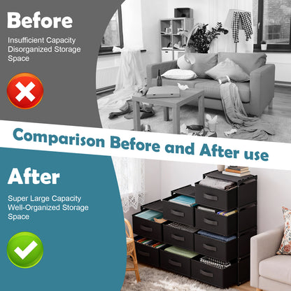 BAOKALER Non-Woven Fabric Multi-Functional Storage Cabinet, 9-Drawer Open Storage Shelf, 10.24×47.24×34.65 Inches, for Bedroom, Living Room, Hallway, Black
