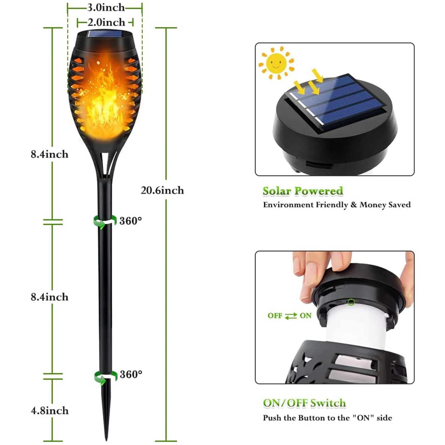 12-Pack Solar Tiki Torch Light with Flickering Flame for Halloween Decorations, Waterproof Outdoor Solar Light Decor for Garden Yard Pathway Patio