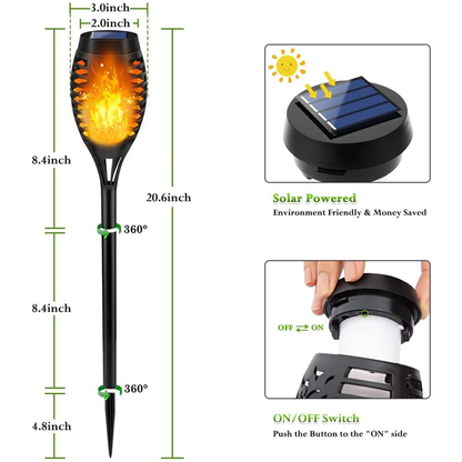 12-Pack Solar Tiki Torch Light with Flickering Flame for Halloween Decorations, Waterproof Outdoor Solar Light Decor for Garden Yard Pathway Patio