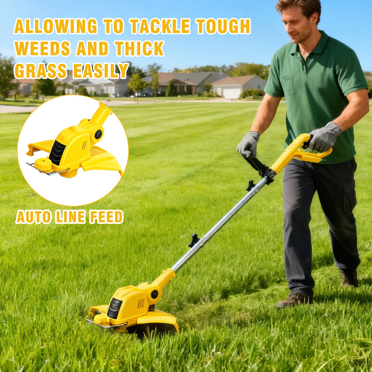 CATGOOD Cordless String Trimmer, 3AH Battery Powered Weed Trimmer with Fast Charger, Yellow