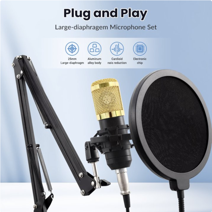 Podcast Equipment Bundle BM-800 Condenser Mic Kit with V8K Sound Card & Voice Changer for Streaming, Home Studio, YouTube, Voice-overs, Professional Recording on Laptops