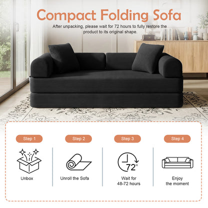 CATGOOD Sectional Couch for Living Room, Convertible Sofa Bed with Soft Corduroy, 78 Inch Modular Futon Couch Free Assembly, Black