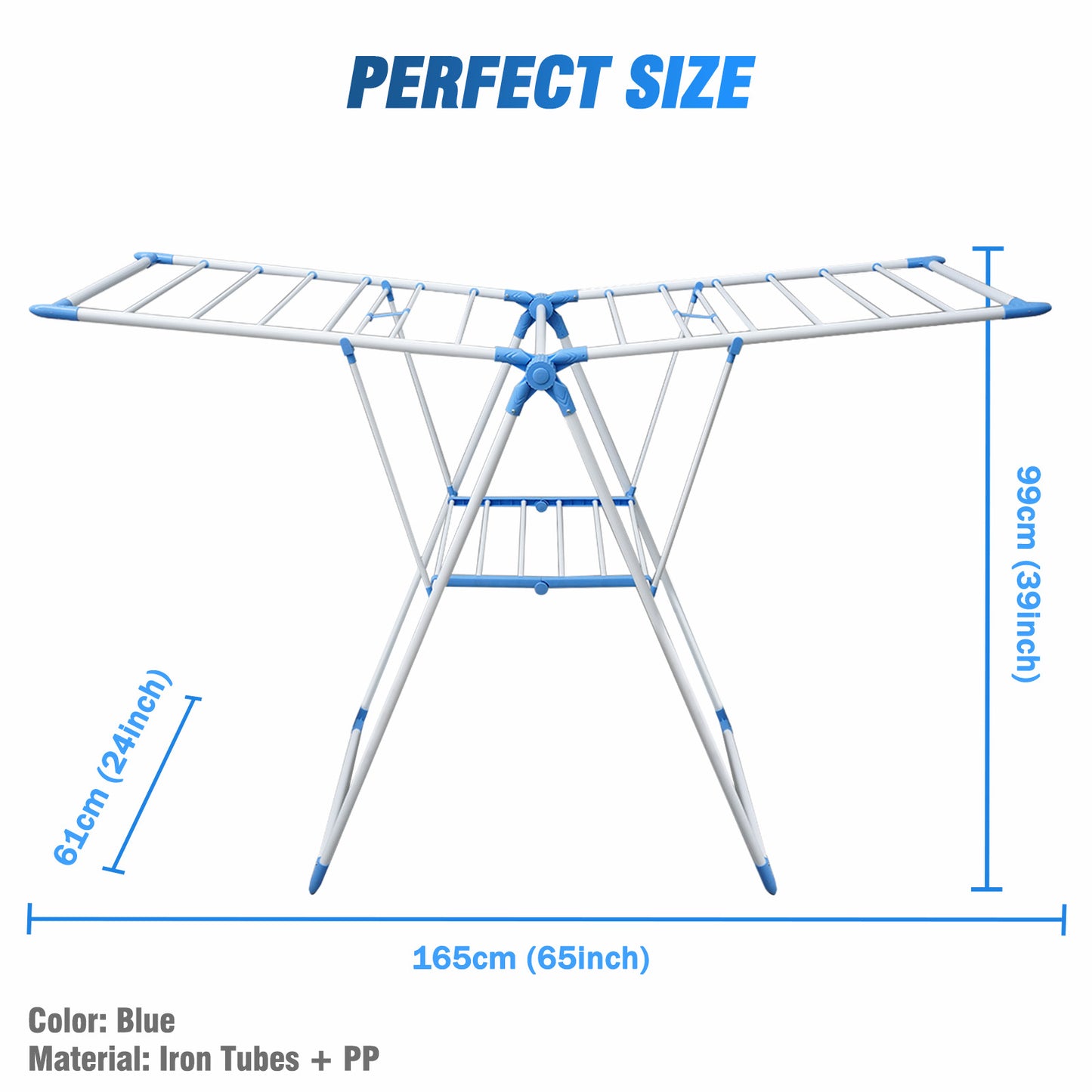 Foldable Clothes Drying Rack, Laundry Rack with Height Adjustable Wings, Metal Drying Rack Clothing for Indoor Outdoor