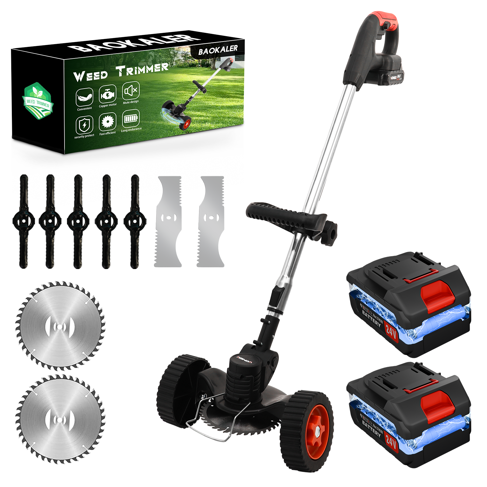BAOKALER Cordless Electric Weed Wacker String Trimmer, with 3 Types of ...