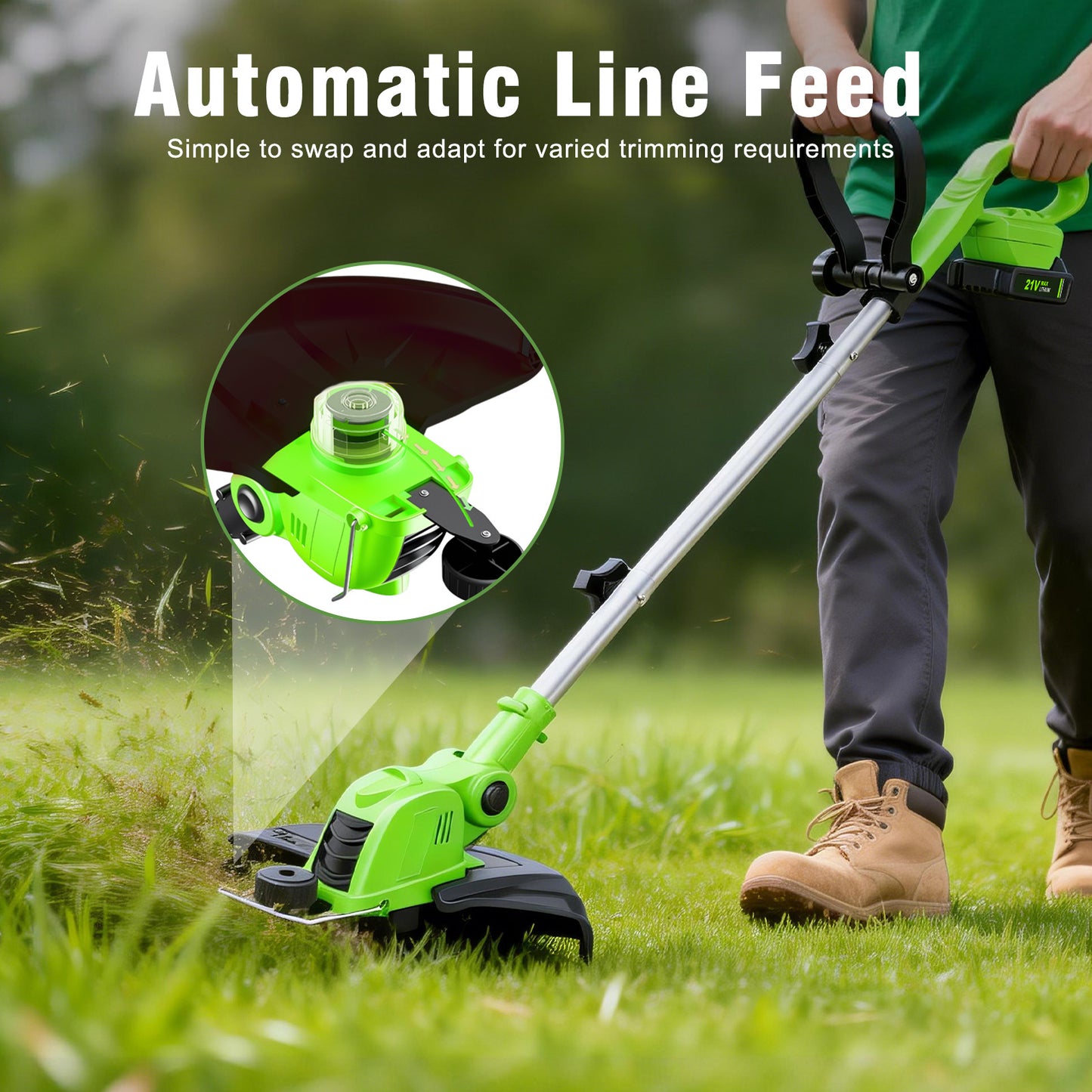 CATGOOD String Trimmer Cordless, 2AH Lawn Tool with 12" Cutting Width, Weed Wacker with Auto Spool Feed, 2 Batteries and Fast Charger, Green