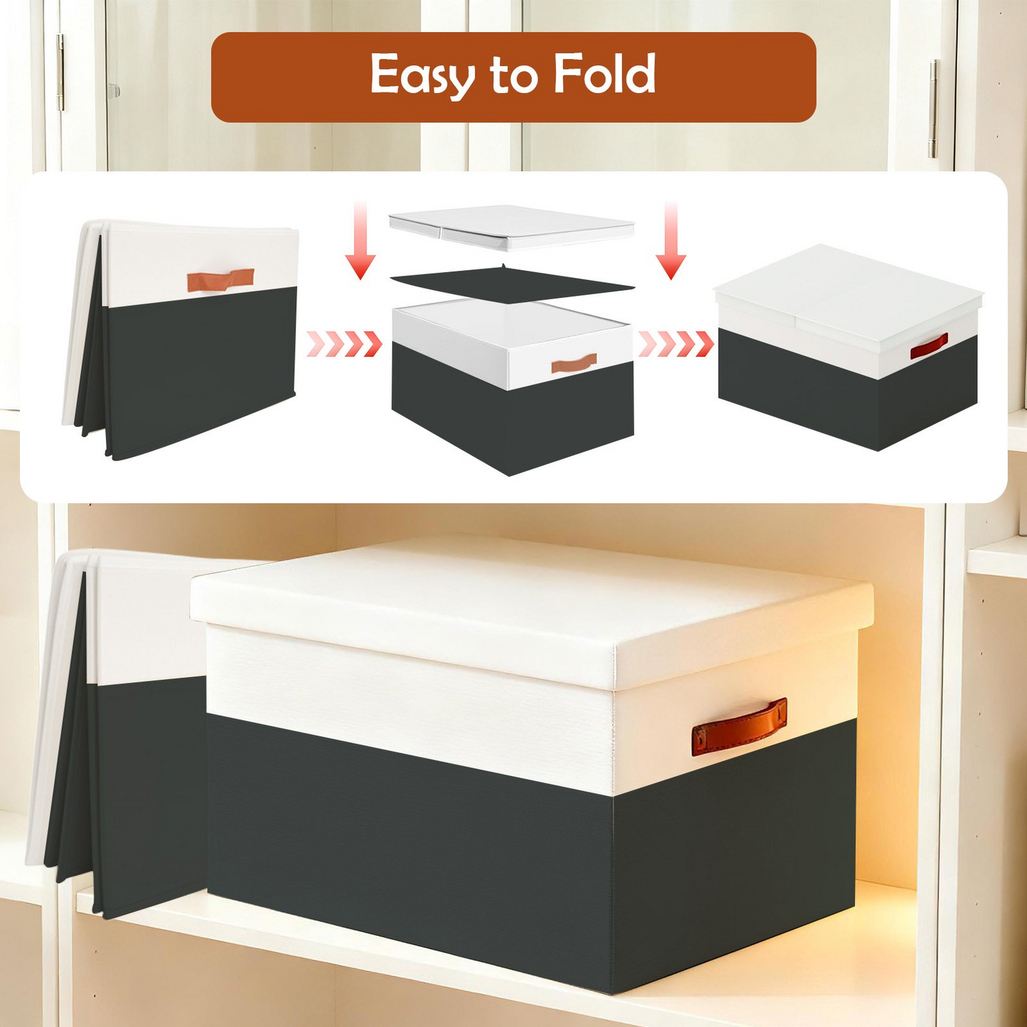 Storage Bins with Lids, 2 Pack Extra Large Blanket Storage Baskets with Lids, Closet Organizers Bins for Living Room, Nursery, Black and White