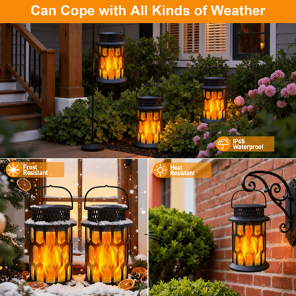 BAOKALER 2?Pack Decorative Solar Hanging Lanterns, Waterproof Outdoor LED Lights with Flickering Flame Effect, Solar Lantern Lighting for Garden Patio Pathway Deck Yard