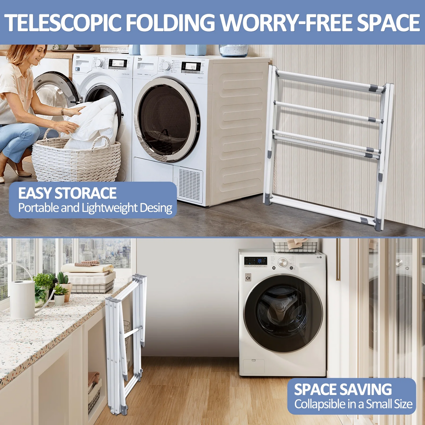 Clothes Drying Rack, 3-Tier Laundry Drying Rack for Clothes, Expandable Metal Clothing Dryer, Collapsible Towel Rack, Air Drying Rack