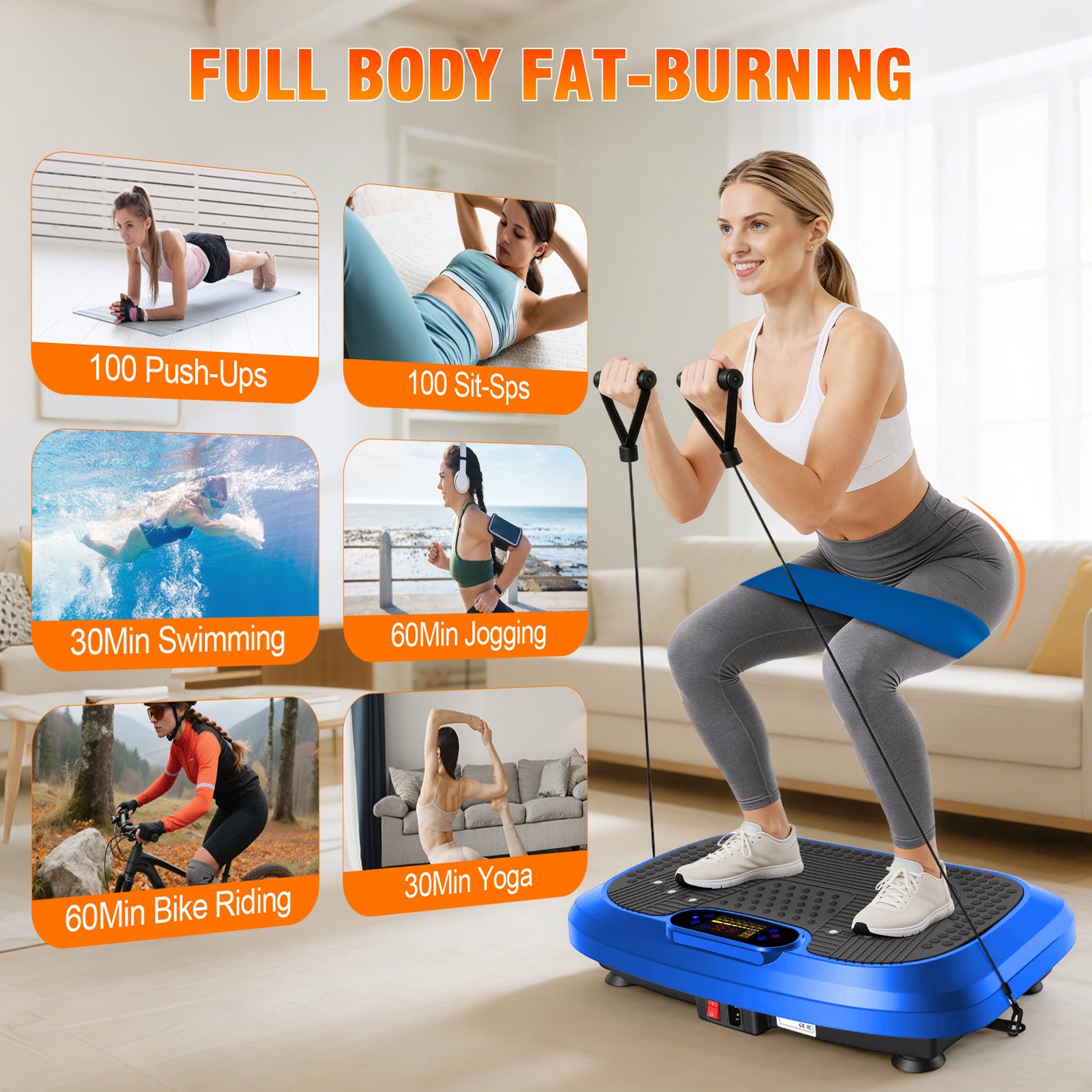 Vibration Platform with Loop Bands & Remote Control for Home Fitness & Weight Loss & Muscle Toning, Black