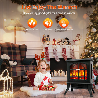 1500W/750W Electric Fireplace Heater, Infrared Electric Fireplace with Realistic 3D Flame Effect, Electric Heater with Overheat Protection for Home Bedroom Office