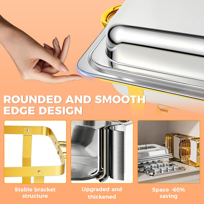 Chafing Dishes for Buffet, 9QT Roll Edge Designed Chafing Dish Buffet Set, Food Warmer W/Half Glass Lid for Parties, Birthday, Holiday Parties, Church Events (Semi-Gold)