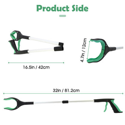 2Pcs 32'' Grabber Reacher Tool, Foldable Grabber Reaching Tool, Lightweight Trash Picker Upper Tool for Elderly with Anti-Slip Rotating Rubber Gripper,Green