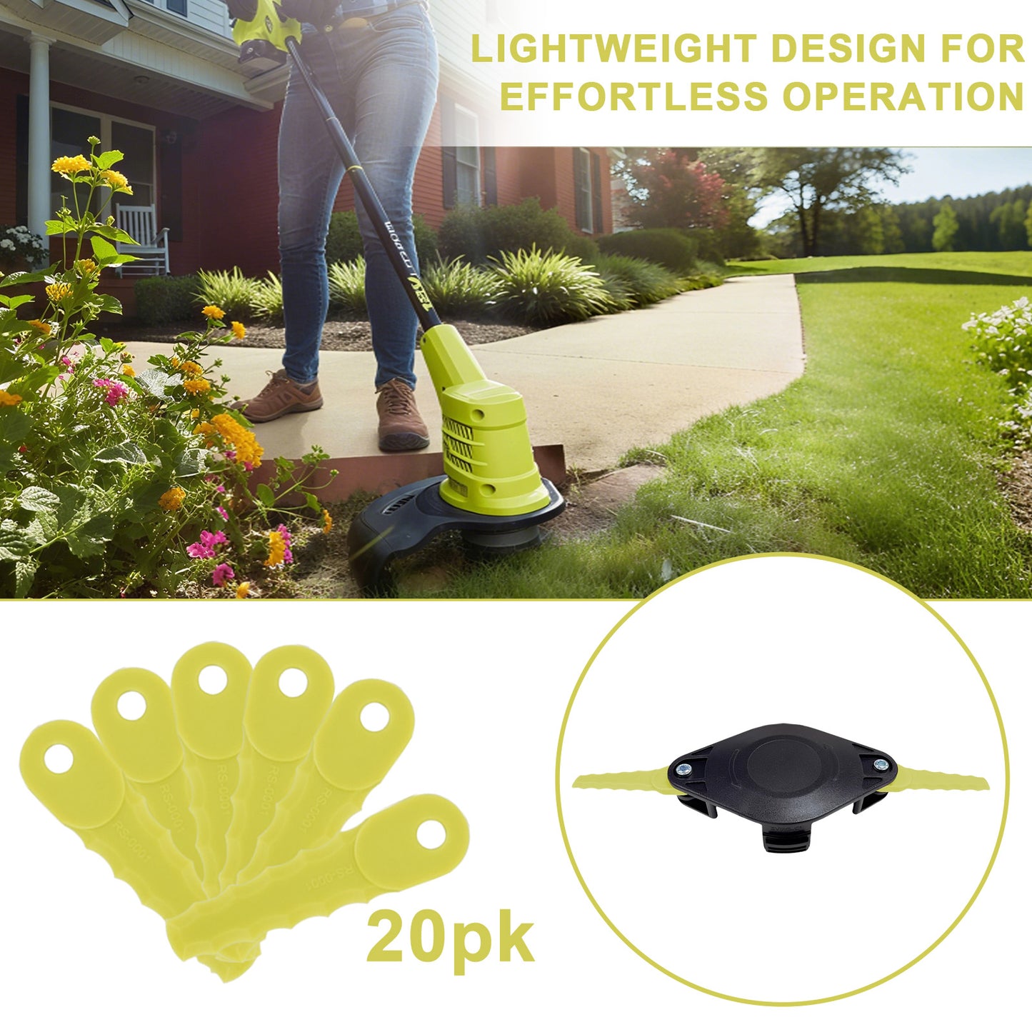 Nylon Weed Eater Bladed Head for Ryobi 18V 24V & 40V String Trimmers w/20 Blades