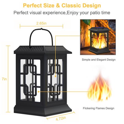 BAOKALER 2?Pack Solar Hanging Lanterns, Waterproof Solar Outdoor LED Flickering Flame Lights for Garden, Patio, Pathway, Deck & Yard