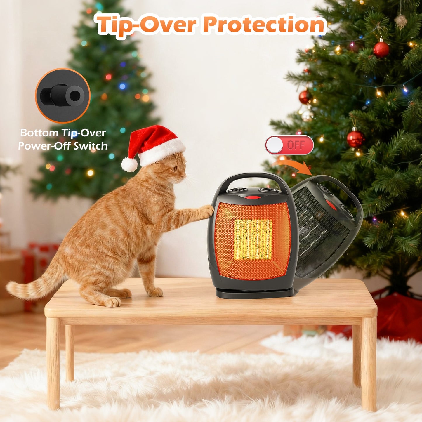 Overheat Safety Design, 1500W Electric Fireplace Heater with 3D Realistic Flame Effect, Adjustable Heating Modes