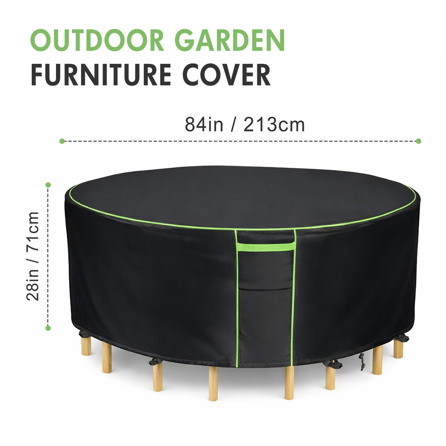 Round Patio Furniture Covers, 84" Dia Outdoor Furniture Covers, Waterproof Outdoor Table Cover, Fire Pit Cover, 420D Cover for Outdoor Furniture Set, Black