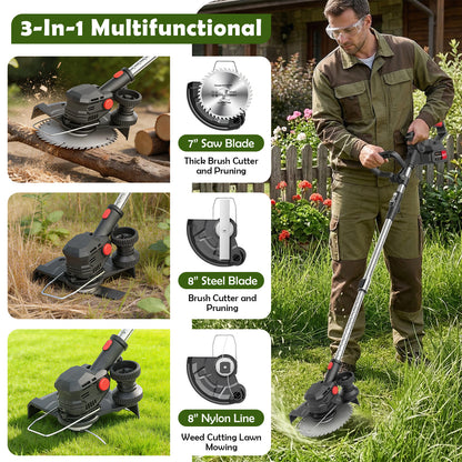 Electric Cordless Weed Eater, 4.0Ah Cordless Weed Wacker String Trimmer, 24V Grass Trimmer with 2 Battery, Charger Included