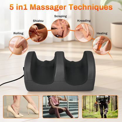 Foot Massager, Shiatsu and Foot Massage Machine, Calf Deep Tissue Massage Machine with Heat, Leg Massager with Massage Roller, Gifts for Mom & Dad, Black