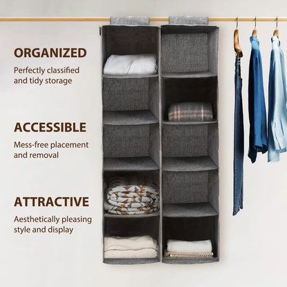 Hanging Closet Organizer, 2 Packs Closet Organizer and Storage, 5-Shelf Closet Hanging Storage Shelves, Closet Organization for Bedroom, Nursery, Diapers, Grey