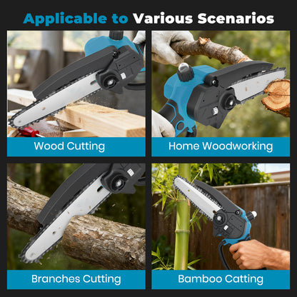 Mini Chainsaw Cordless, 6 inch & 4 inch Portable Electric Chainsaw with 2 Rechargeable Batteries and 3 Chains, for Tree Trimming Wood Cutting, Best Gifts for Father, Dad, Husband, Men, Blue