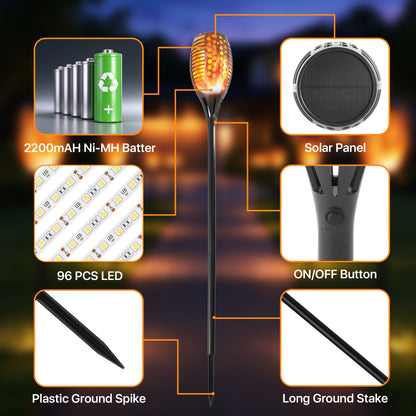 43" Solar Outdoor Lights, 96 LED, Higher & Larger Flickering Flame Solar Torch Lights Waterproof Outdoor Pathway Lights for Garden Patio Yard 2 Pack