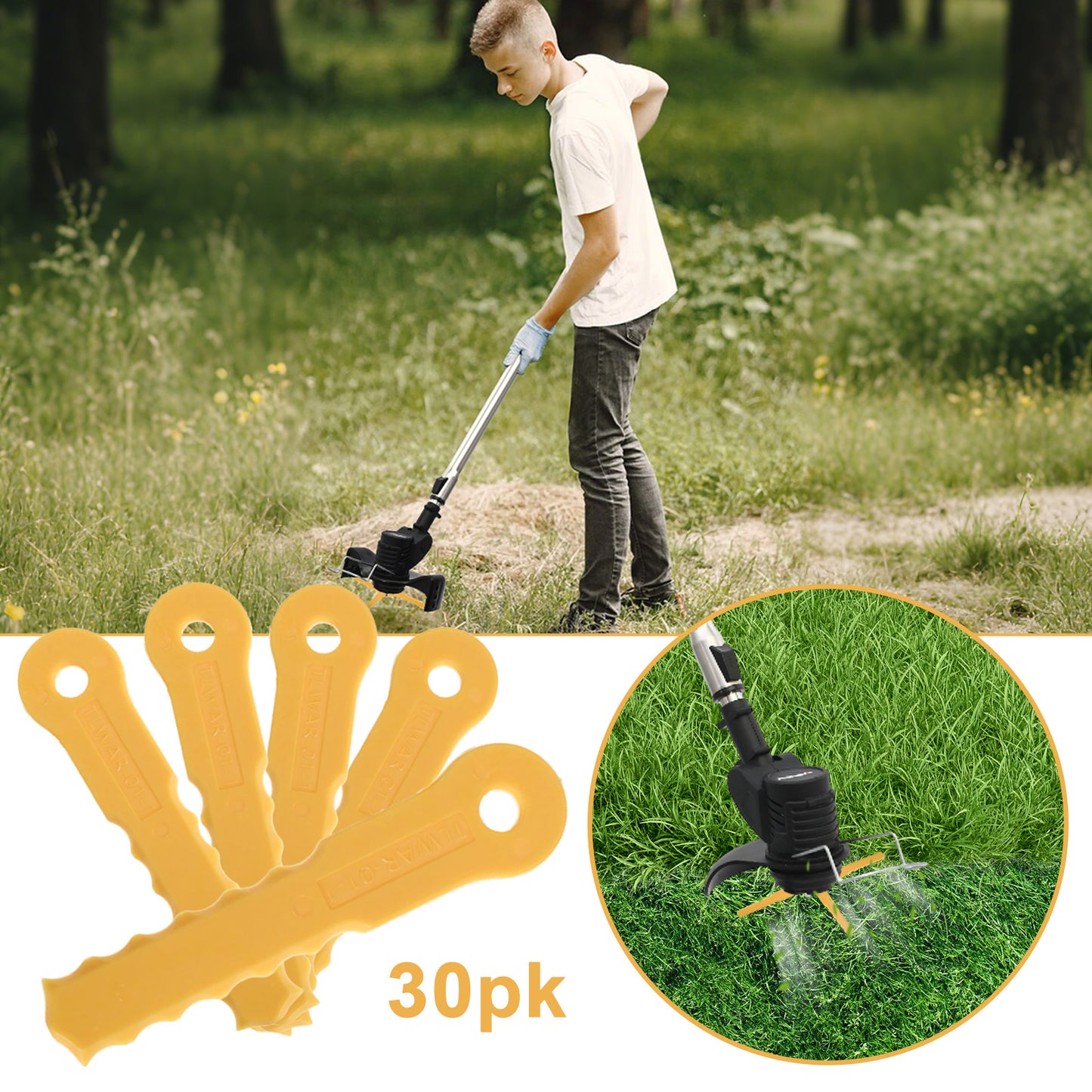 30 PCS String Trimmer Head Blades Replace, Plastic Weed Trimmer Blades, Fit Weed Weed Warrior 14867B, Craftsman 20V, DeWalt 20V/60V Yellow