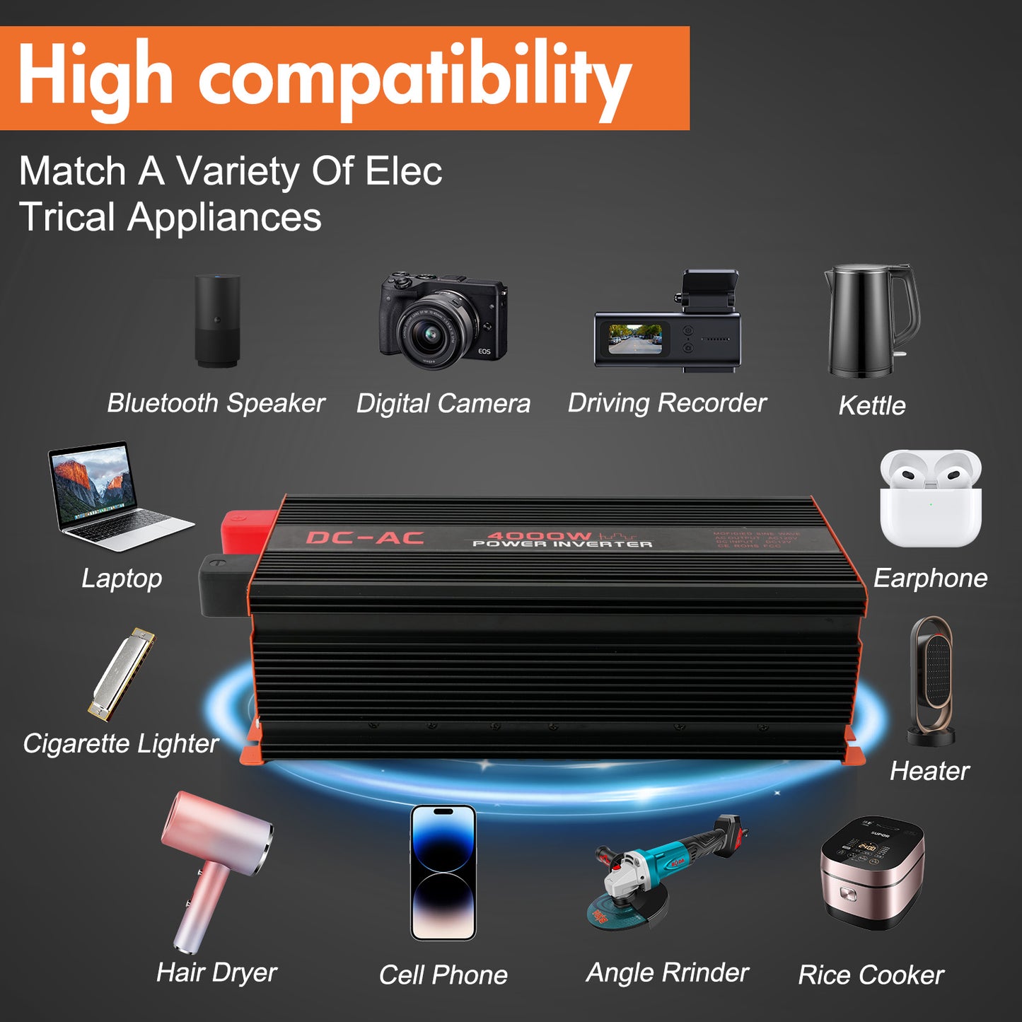 4000 Watt Power Inverter 12V DC to 110V/120V AC Converter Car Inverter with LCD Display
