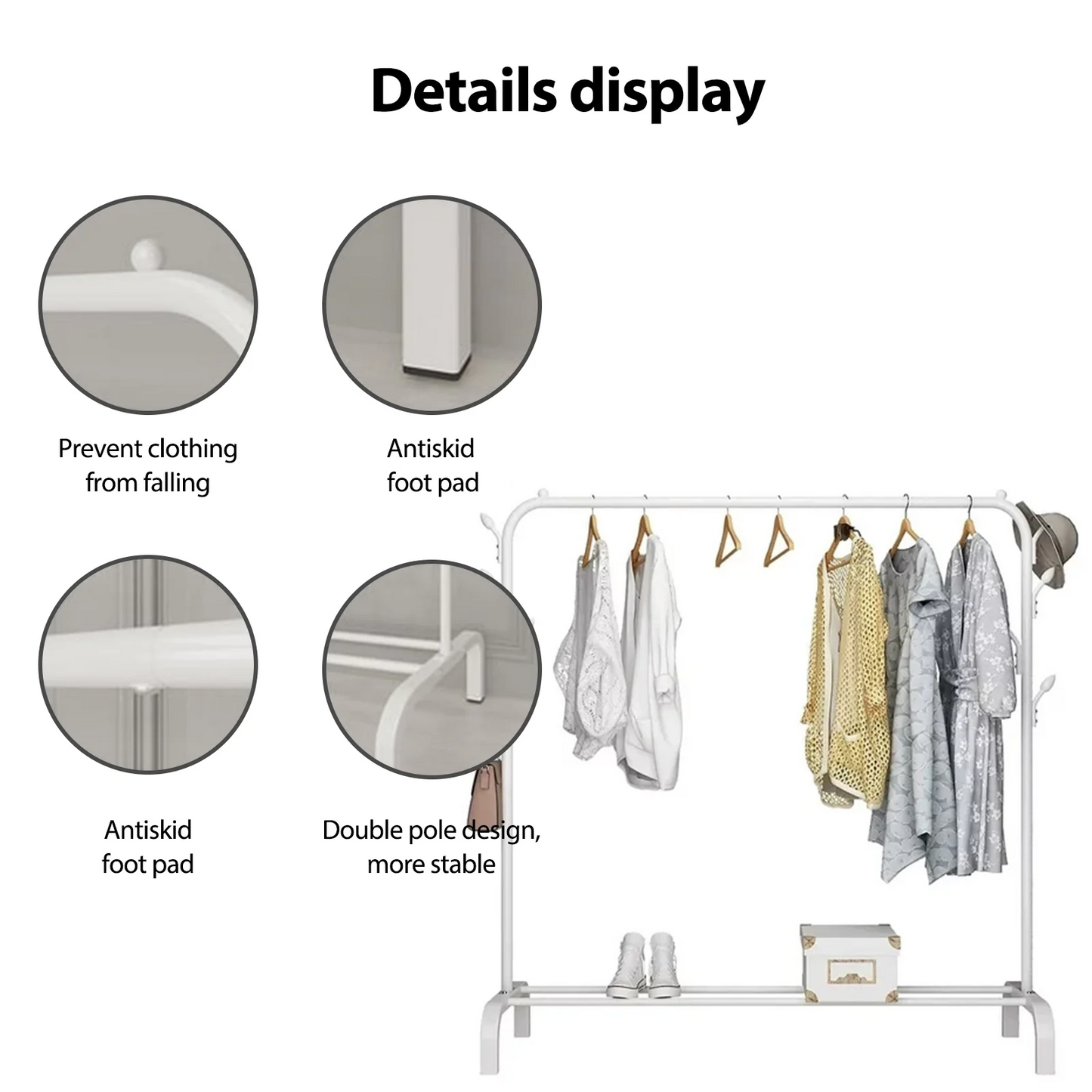 Homemart Clothes Rack, Garment Rack with Bottom Shelf for Hanging Clothes, Coats, Skirts, Shirts, Sweaters, White