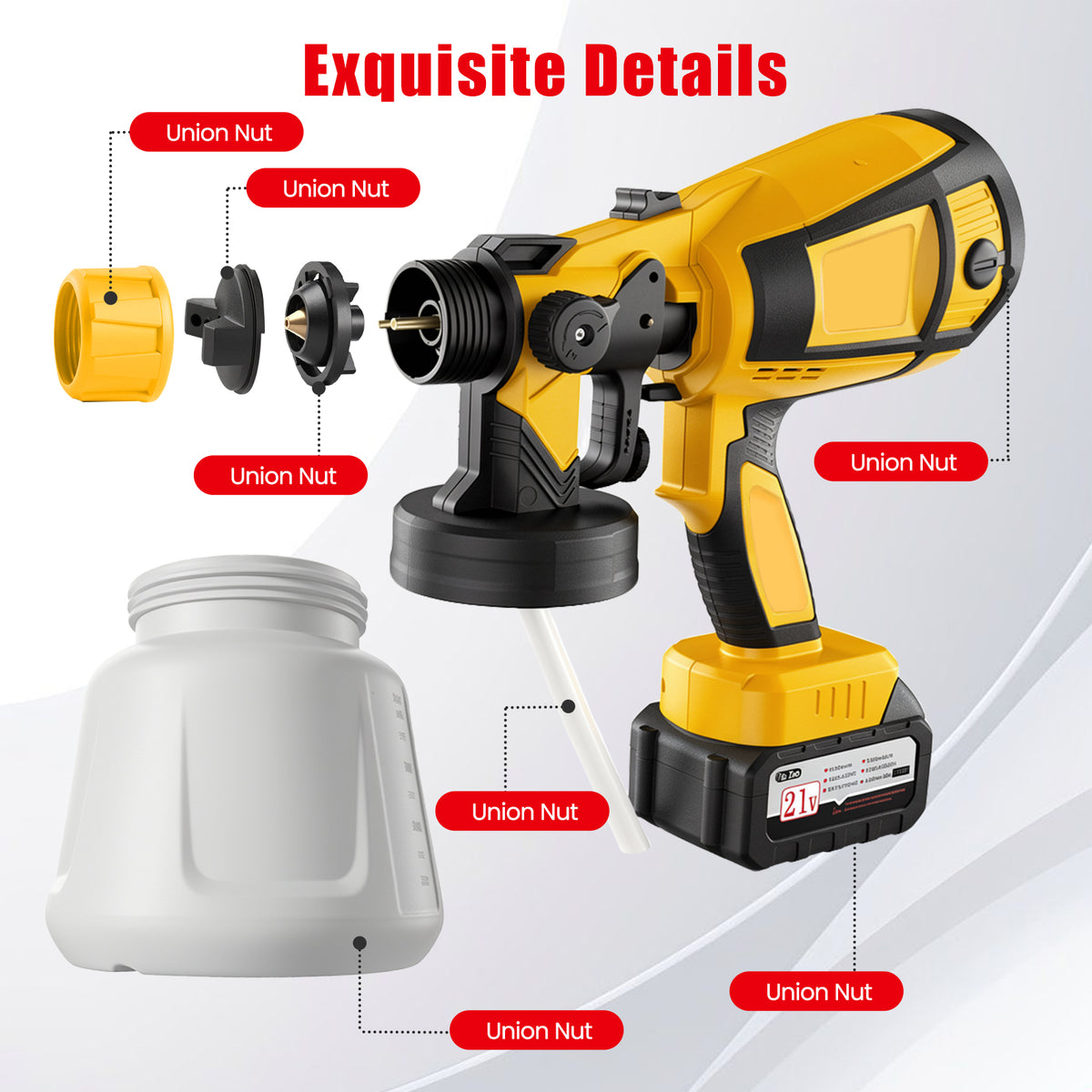BAOKALER Cordless Paint Sprayer, Electric Spray Paint with 1400ml Container and 2×4.0Ah Batteries for Home Interior & Exterior, Furniture, Fence, Walls, Door, Garden Chairs, Yellow