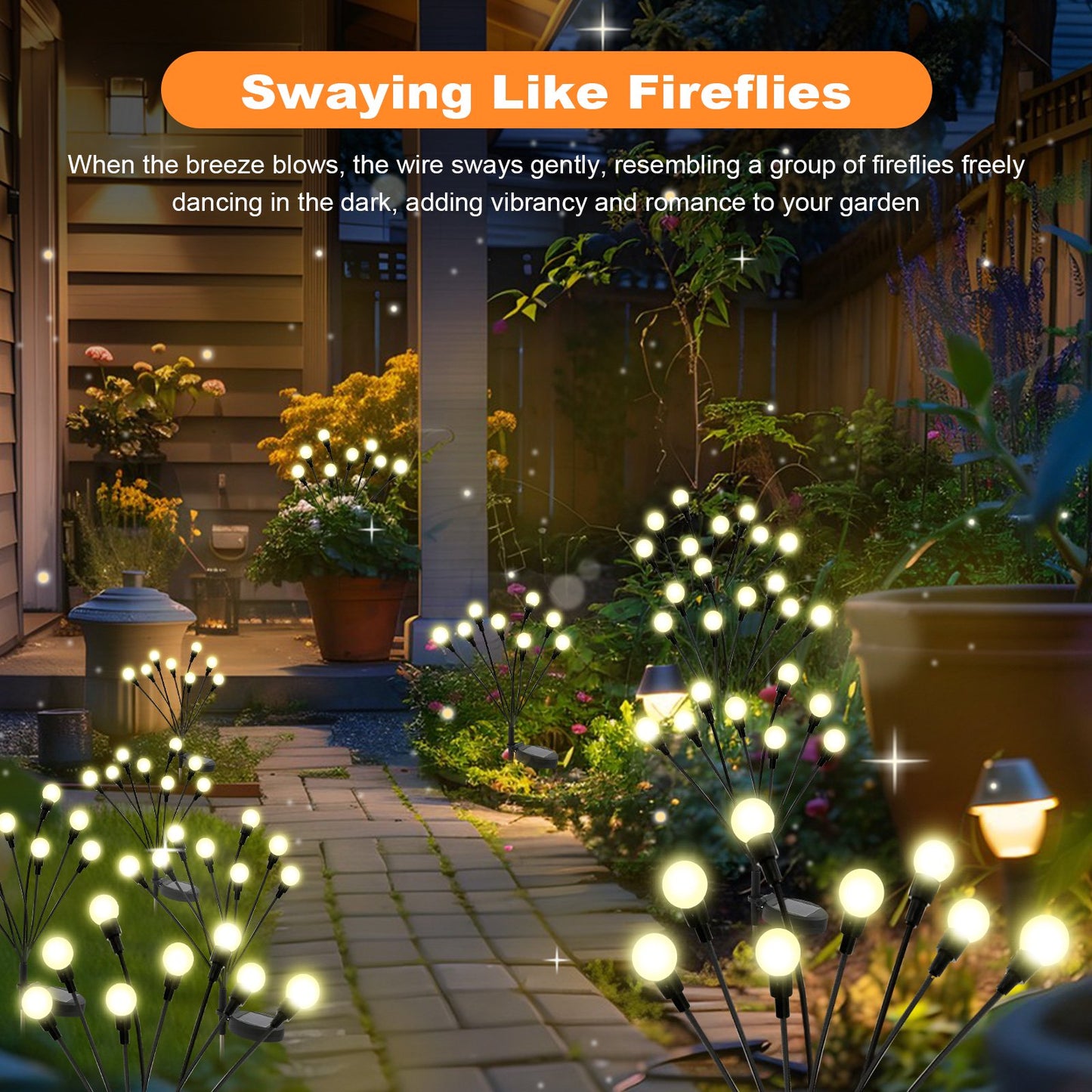 TopZoo Solar Garden Stake Lights Outdoor Waterproof, 8 Pack/2 Modes Swaying Firefly Lights for Garden Decor, Yard, Patio, Pathway, Party, Christmas Decoration, Warm White 64 LED