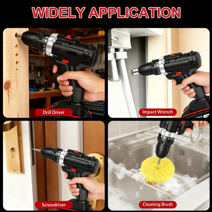21V Cordless Drill Set with 2 Batteries, 3/8" Keyless Chuck, Multi-Functional Electric Power Drill Kit, Portable, 2 Variable Speed & LED Light, Black