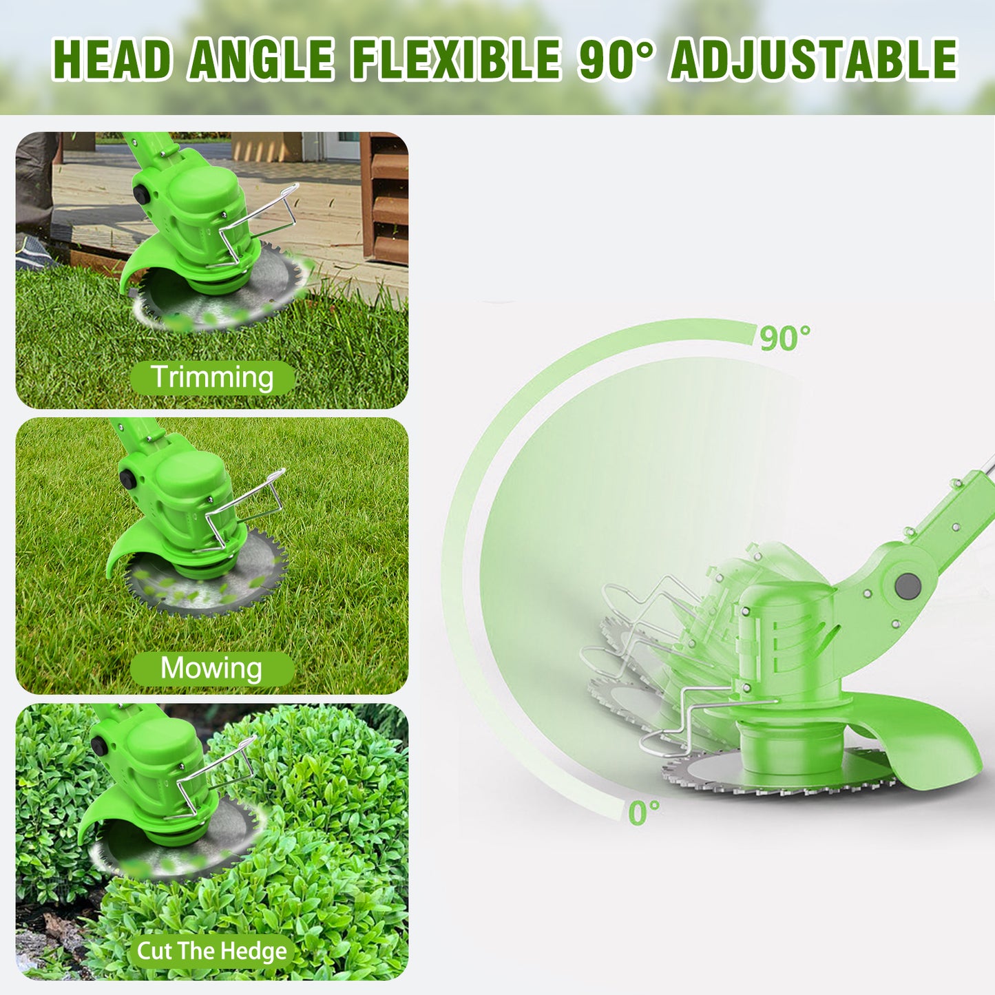 Electric 650W Weed Lawn Edger, Battery Weed Eater, Weed Wacker Electric, Cordless Grass Trimmer Cutting Tool & 2 Battery, Weed Trimmer for Yards Garden, Green