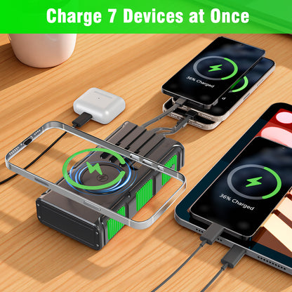 Power Bank Wireless Charger 68800mAh Built in Hand Crank and 4 Cables 15W Fast Charging Power Bank 7 Outputs & 4 Inputs Solar Portable Charger, SOS/Strobe/Strong Flashlights, Compass(Green)