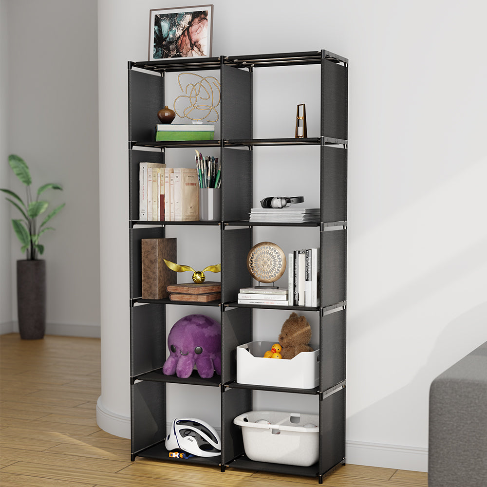 10 Cube Closet Storage Organizer Bookcase, 6-Tiers Portable Bookshelf with Fabric Cloth at Back, Suit for Living Room, Study Room, Bedroom, Black