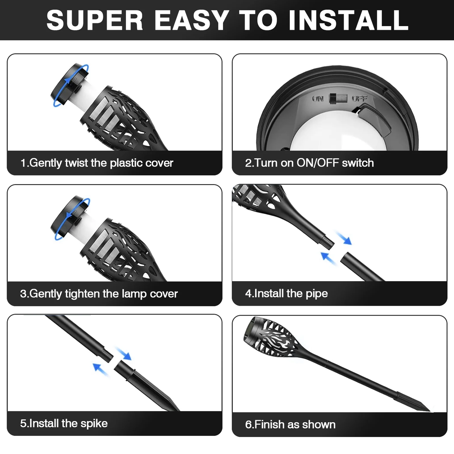 CATGOOD Waterproof LED Flickering Flame Solar Lights, Blue (12 Pack)