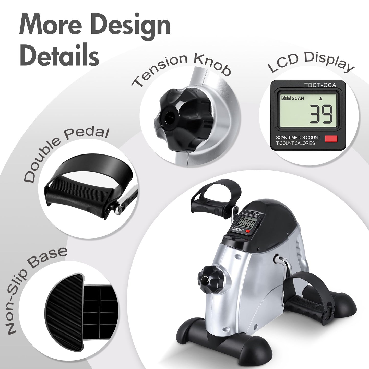 RICAN Under Desk Bike Pedal Exerciser, Mini Exercise Bike with Digital Display, Portable Foot Cycle Arm & Leg Peddler Machine for Home