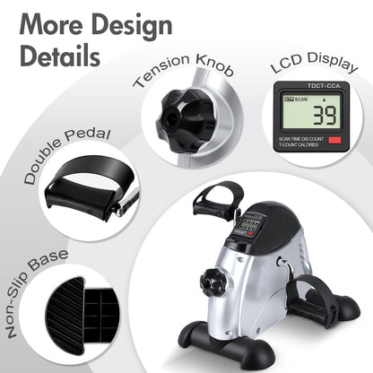 RICAN Under Desk Bike Pedal Exerciser, Mini Exercise Bike with Digital Display, Portable Foot Cycle Arm & Leg Peddler Machine for Home