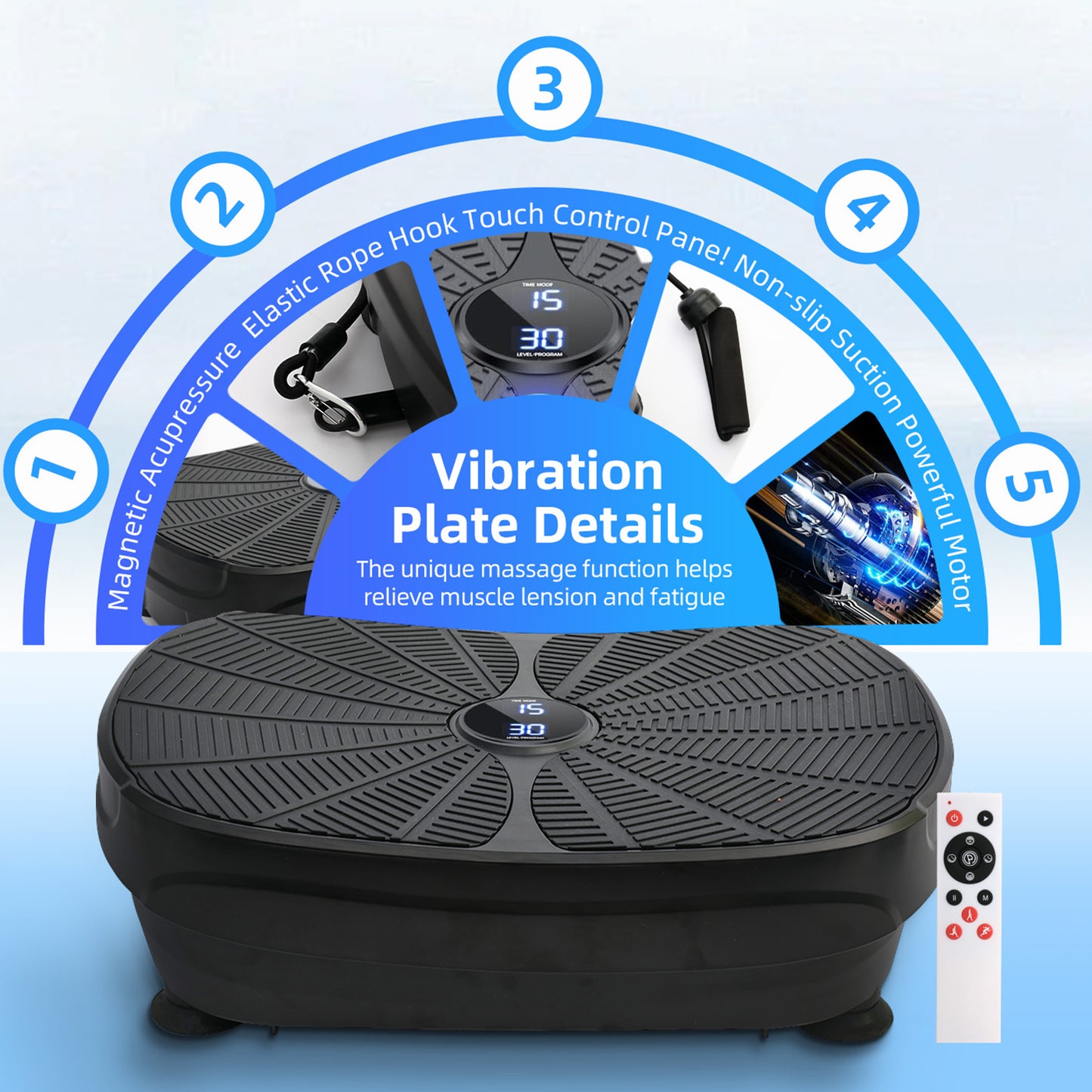 Vibration Plate Exercise Machine, Lymphatic Drainage Machine, Whole Body Workout Resistance Bands, Remote Control for Home Weight Loss and Training