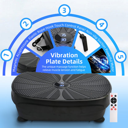 Vibration Plate Exercise Machine, Lymphatic Drainage Machine, Whole Body Workout Resistance Bands, Remote Control for Home Weight Loss and Training