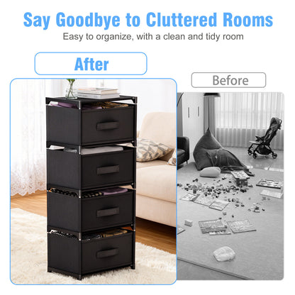 CATGOOD Fabric Dressers for Bedroom with 4 Drawers, Multifunctional Bedroom Storage Cabinet Drawers for Clothes, Small Dresser for Living Room, Hallway, Black