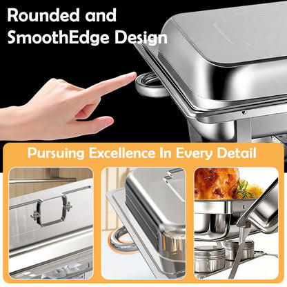 9Qt Chafing Dishes Set Foldable Rectangular Chafer Set, Stainless Steel Food Warmer Set, Full Size for Cooked Food Insulation, 6-Pack