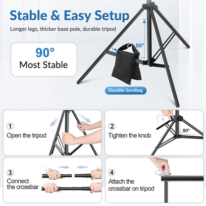 Backdrop Stand 10x7ft(WxH) Photo Studio Adjustable Background Stand Support Kit with 4 Backdrop Clamps, 2 Sandbags for Parties Events Decoration