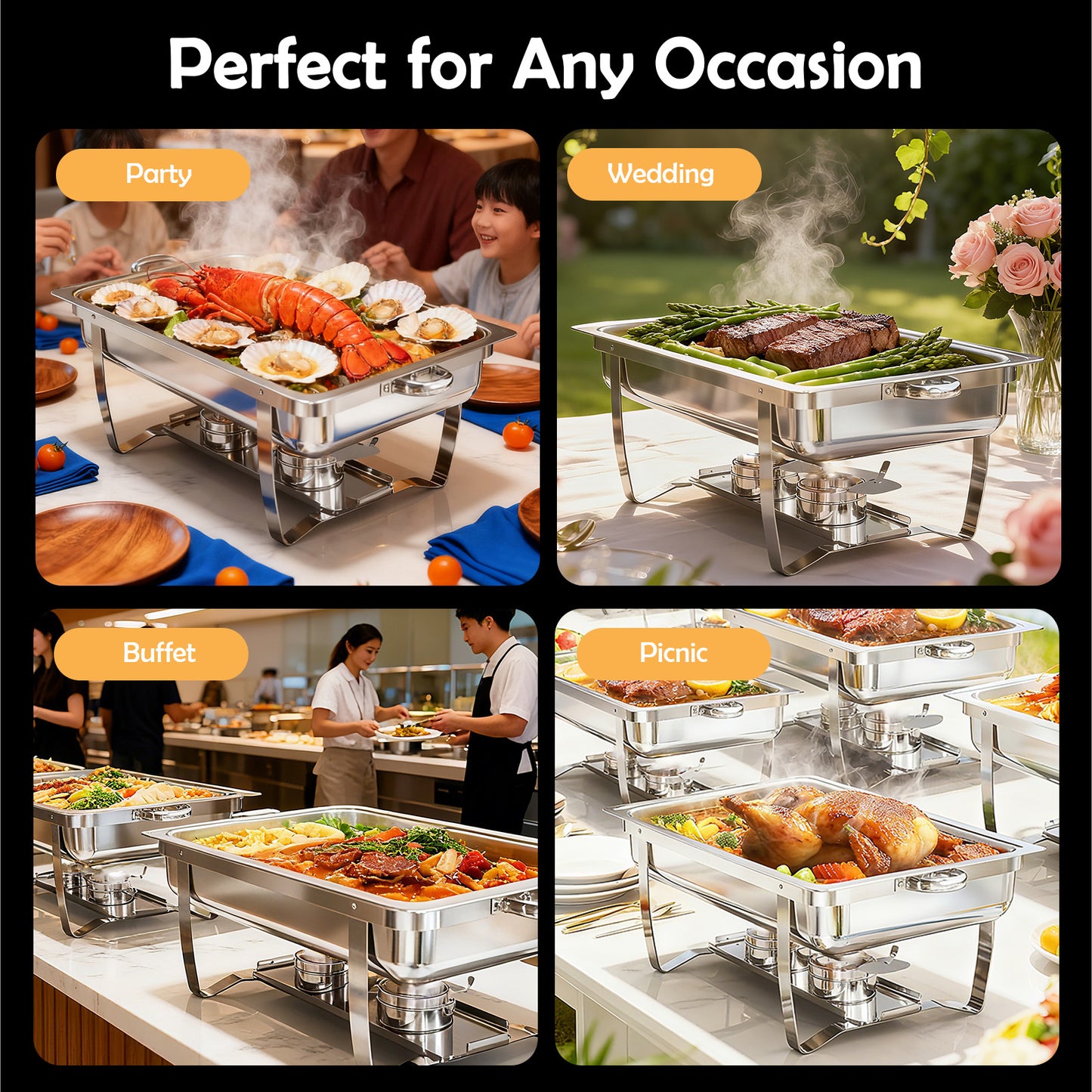 BAOKALER 2 Pack 9QT Chafing Dish Buffet Set Stainless Steel Food Warmer Chafer Complete Set with Water Pan, Chafing Fuel Holder for Party Catering